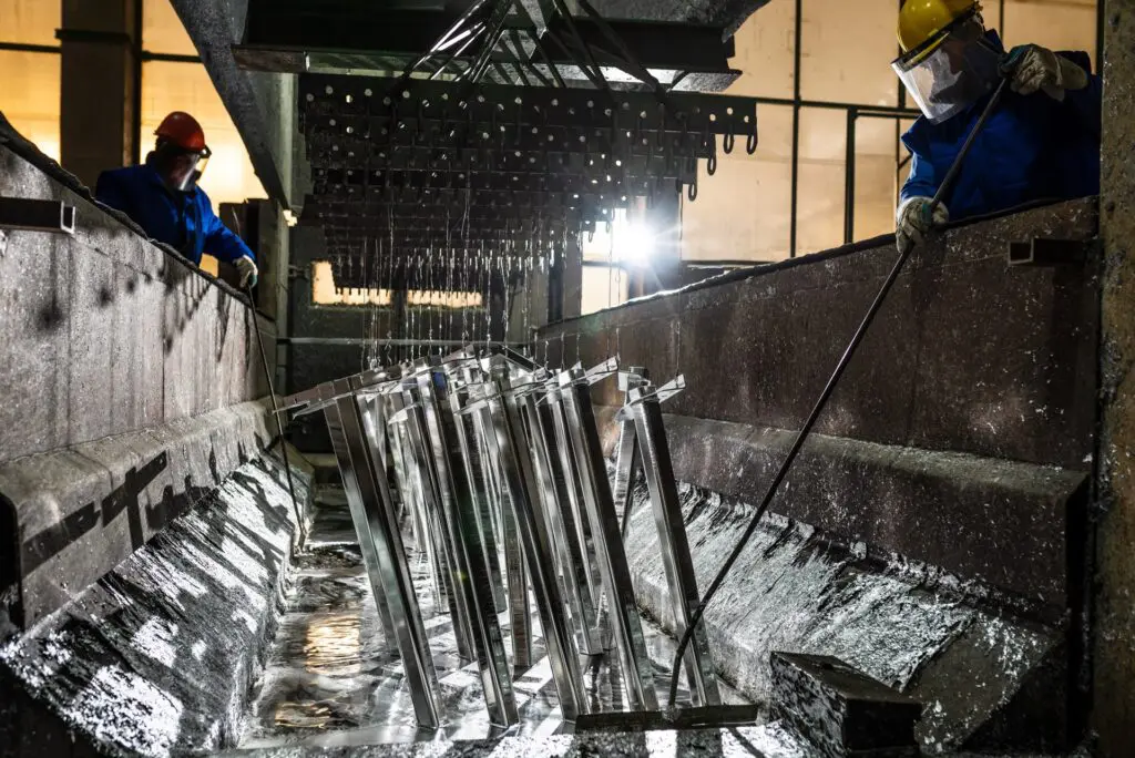 Galvanized metal parts in factory