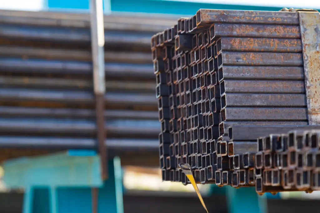 Steel beams stacked in Kelowna yard