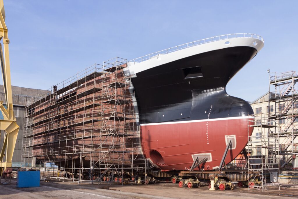 Boat being treated to prevent corrosion