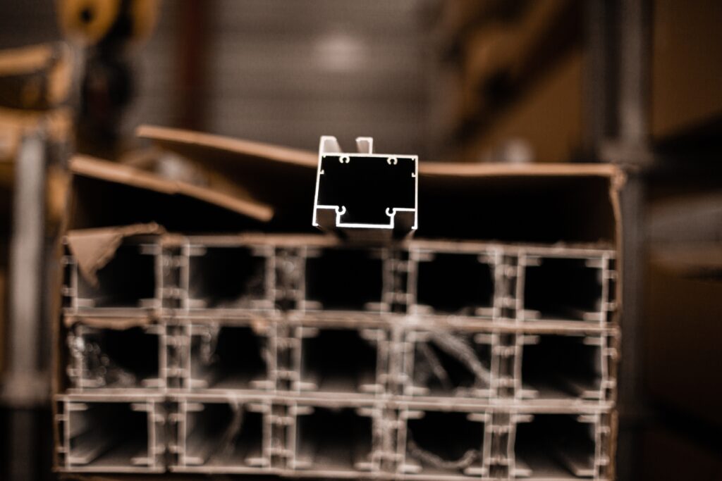 Aluminum beams stacked 