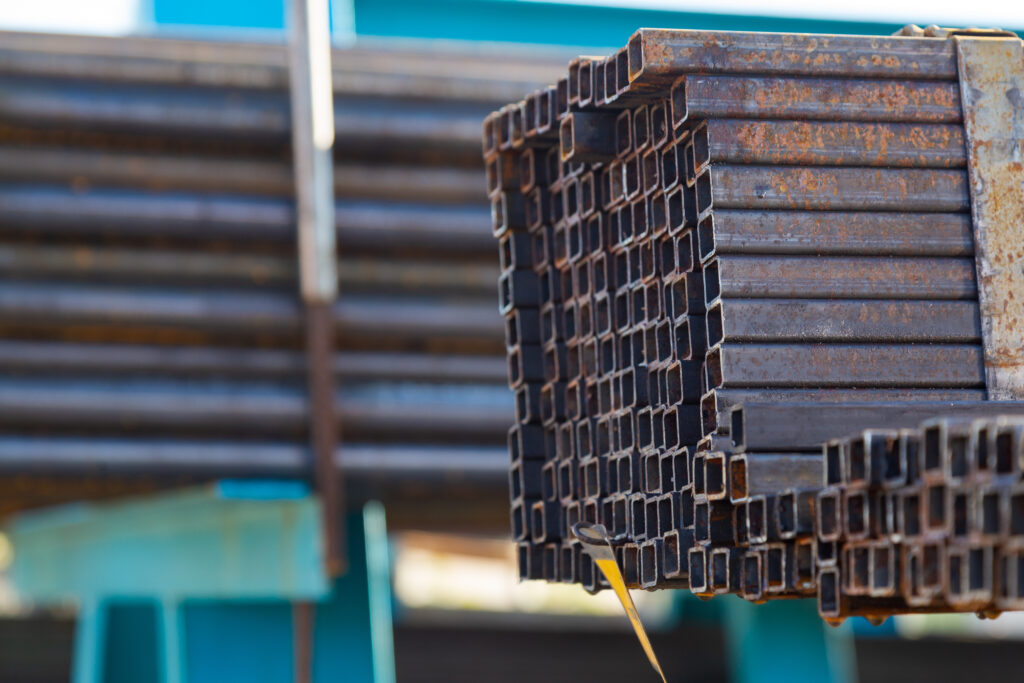 Steel beams stacked in Kelowna yard